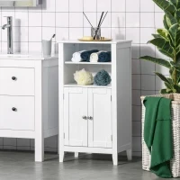 kleankin Mobile Bagno con Mensole Regolabili e Armadietto 2 Ante, Mobiletto Bagno Multiuso in Legno, Bianco, 50x30x93cm - Image 2