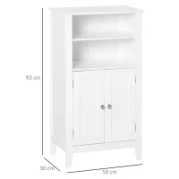 kleankin Mobile Bagno con Mensole Regolabili e Armadietto 2 Ante, Mobiletto Bagno Multiuso in Legno, Bianco, 50x30x93cm - Image 3