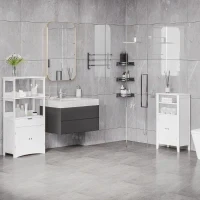 kleankin Mobile Bagno con Mensole Regolabili e Armadietto 2 Ante, Mobiletto Bagno Multiuso in Legno, Bianco, 50x30x93cm - Image 4