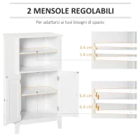 kleankin Mobile Bagno con Mensole Regolabili e Armadietto 2 Ante, Mobiletto Bagno Multiuso in Legno, Bianco, 50x30x93cm - Image 5