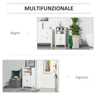 kleankin Mobile Bagno con Mensole Regolabili e Armadietto 2 Ante, Mobiletto Bagno Multiuso in Legno, Bianco, 50x30x93cm - Image 7