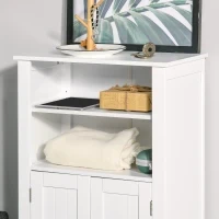 kleankin Mobile Bagno con Mensole Regolabili e Armadietto 2 Ante, Mobiletto Bagno Multiuso in Legno, Bianco, 50x30x93cm - Image 8