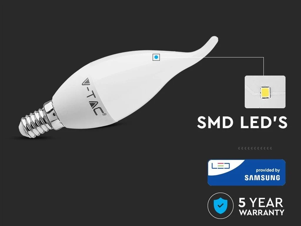 Lampada A Led E14 CF37 5,5W Forma Candela Fiamma Colpo Di Vento SKU-117, Disponibili 3000K 4000K 6400K (Bianco Neutro 4000K) - Image 2
