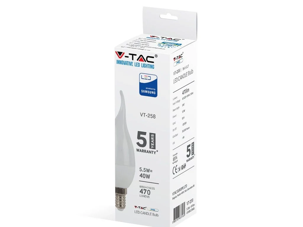 Lampada A Led E14 CF37 5,5W Forma Candela Fiamma Colpo Di Vento SKU-117, Disponibili 3000K 4000K 6400K (Bianco Neutro 4000K) - Image 3