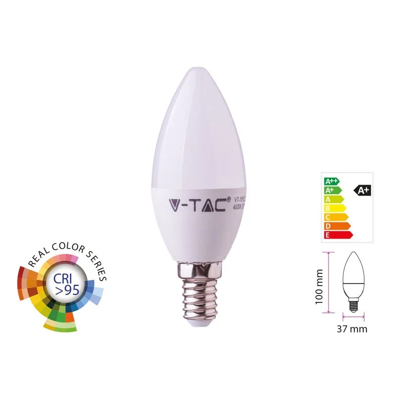 Lampada A Led E14 CRI 95 C37 5,5W 470LM Forma Goccia Oliva Candela SKU-7494, Disponibili 2700K 4000K 6400K (Bianco Freddo 6500K)