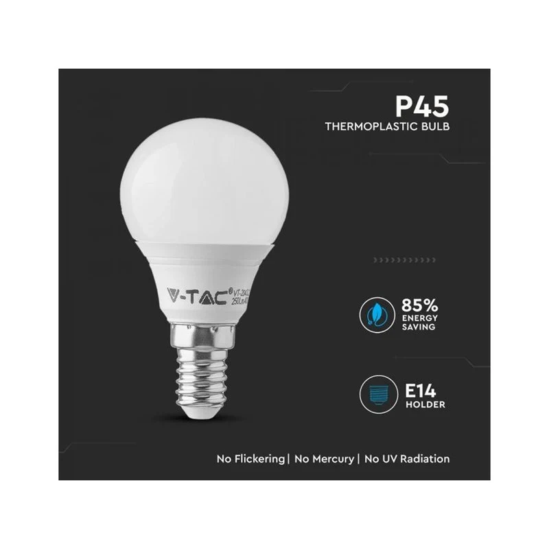 Lampada A Led E14 P45 7W 600LM Bianco Caldo 3000K Forma Sfera Bulbo Pallina SKU-863 - Image 4