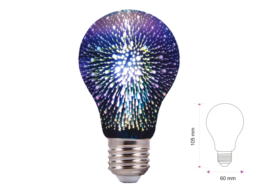 Lampada A Led E27 A60 Bulbo Filamento Effetto Speciale 3D In Vetro 3W 3000K SKU-2704 - Image 2