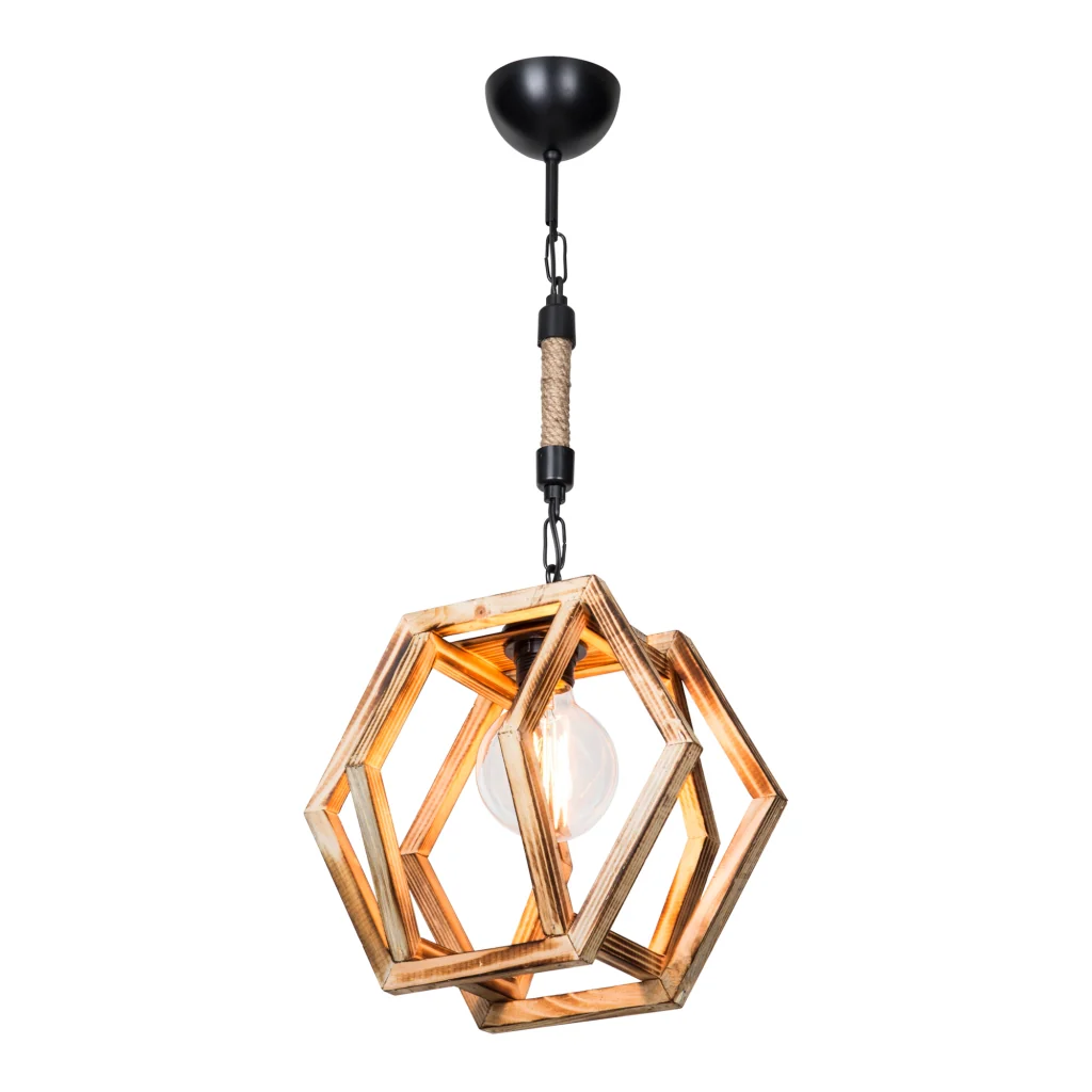 Lampada a Sospensione 'Cheltenham' con Paralume a Gabbia Poligonale in Legno - Naturale [lux.pro] - Image 2