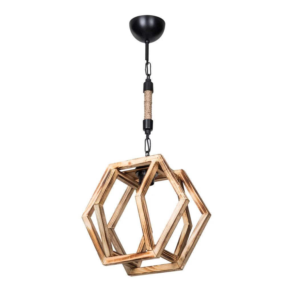 Lampada a Sospensione 'Cheltenham' con Paralume a Gabbia Poligonale in Legno - Naturale [lux.pro] - Image 3