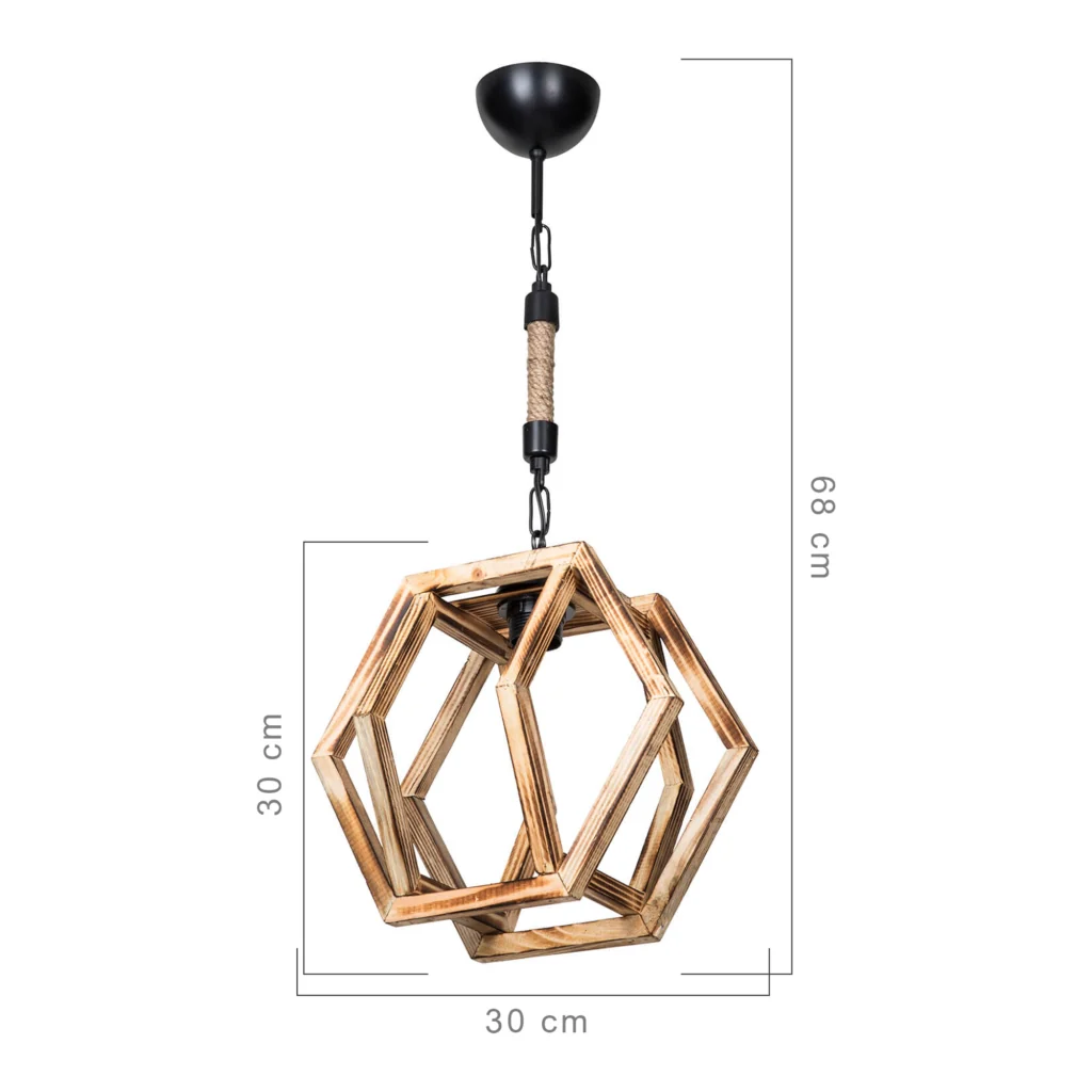 Lampada a Sospensione 'Cheltenham' con Paralume a Gabbia Poligonale in Legno - Naturale [lux.pro] - Image 4