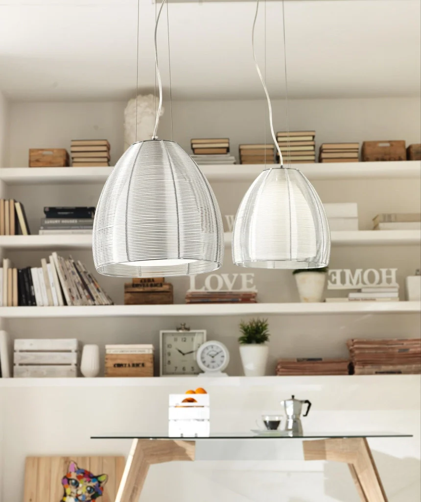 Lampada a Sospensione 30x30xH120 cm in Metallo Pico Grigio