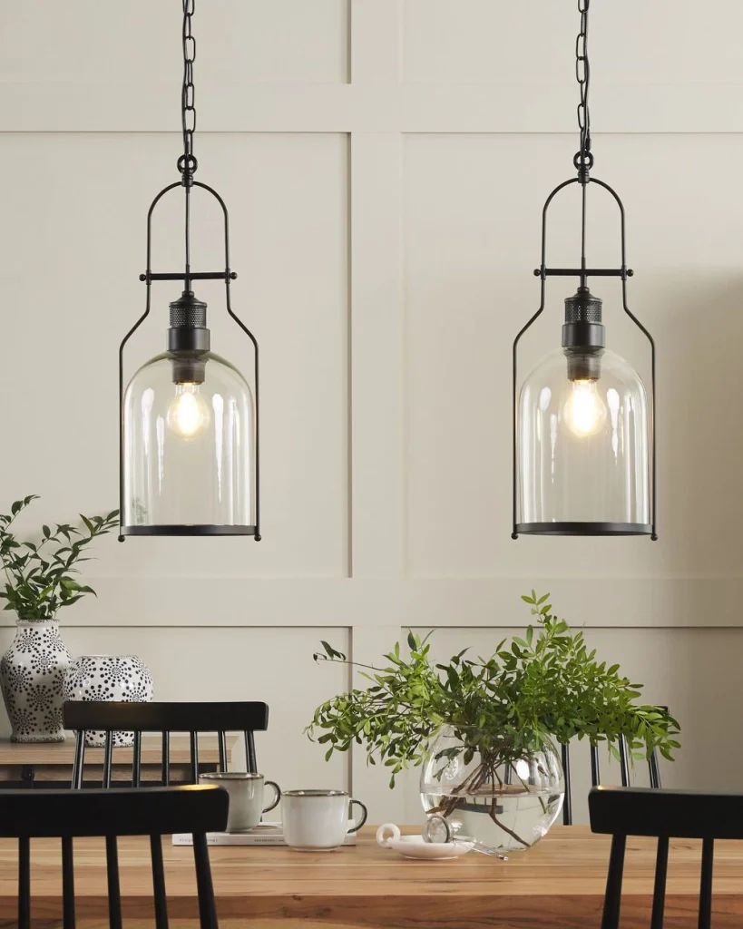 Lampada a sospensione in metallo Nero da 166 cm con montatura in vetro trasparente e paralume in stile retrò - Image 3