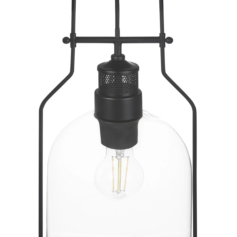 Lampada a sospensione in metallo Nero da 166 cm con montatura in vetro trasparente e paralume in stile retrò - Image 5