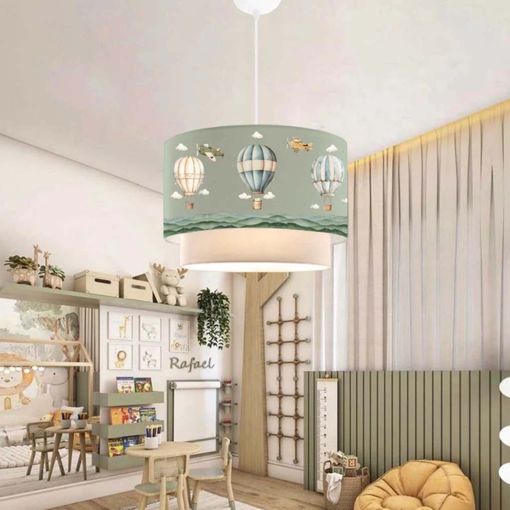 Lampada a Sospensione Lurgan per Cameretta Decorato con Mongolfiere - Verde lux.pro