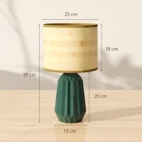 Lampada da Tavolo con Base in Ceramica e Paralume in Lino Stile Retrò 40W Verde e Legno Naturale - Image 3