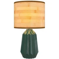 Lampada da Tavolo con Base in Ceramica e Paralume in Lino Stile Retrò 40W Verde e Legno Naturale - Image 6