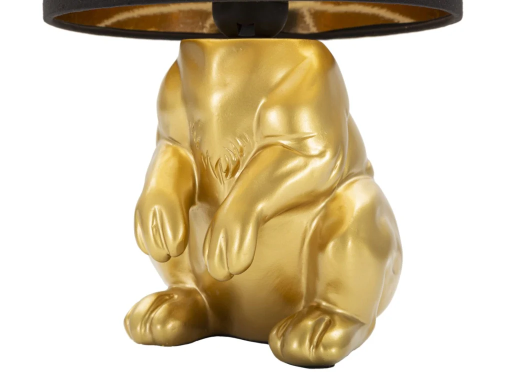 Lampada da tavolo con coniglio nascosto dorato, paralume nero diam 20x43cm - Image 2