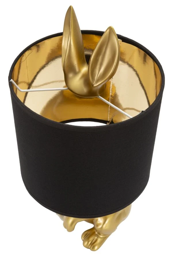 Lampada da tavolo con coniglio nascosto dorato, paralume nero diam 20x43cm - Image 4