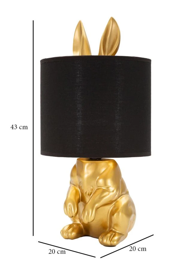 Lampada da tavolo con coniglio nascosto dorato, paralume nero diam 20x43cm - Image 6
