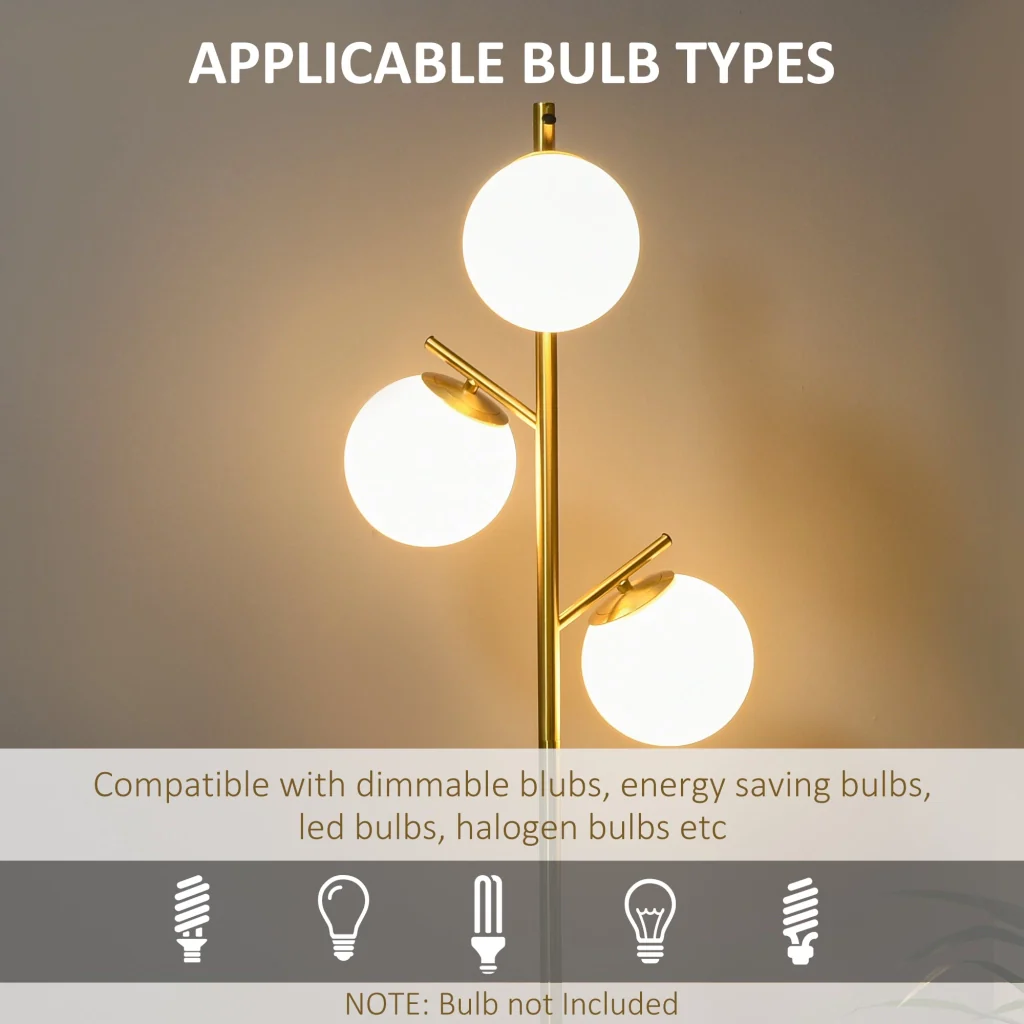 Lampada da Terra Moderna Ø27x159 cm con 3 Punti Luce in Acciaio e Vetro Oro - Image 6