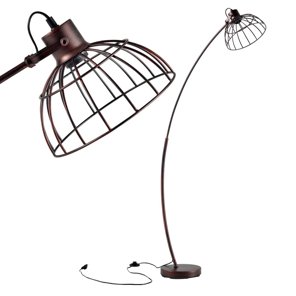 Lampada da Terra 'Portsmouth' con Stelo ad Arco e Paralume a Gabbia in Stile Industriale - Effetto Ruggine [lux.pro] - Image 4
