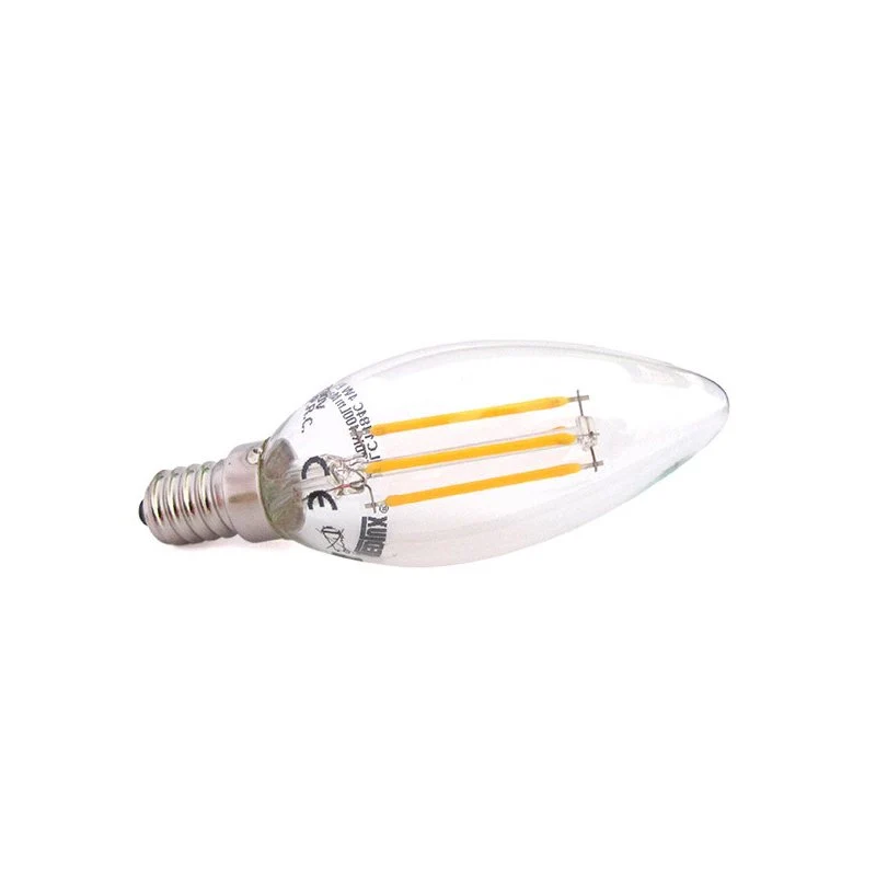 Lampada Filo Led a Filamento E14 C37 4W=40W 360 Gradi Bianco Caldo 2700K Candela A Goccia Oliva SKU-4301 - Image 2