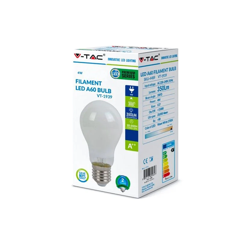 Lampada Led Con Filamento E27 A60 4W Freddo 6400K In Vetro Bianco 360 Gradi SKU-4491 - Image 3
