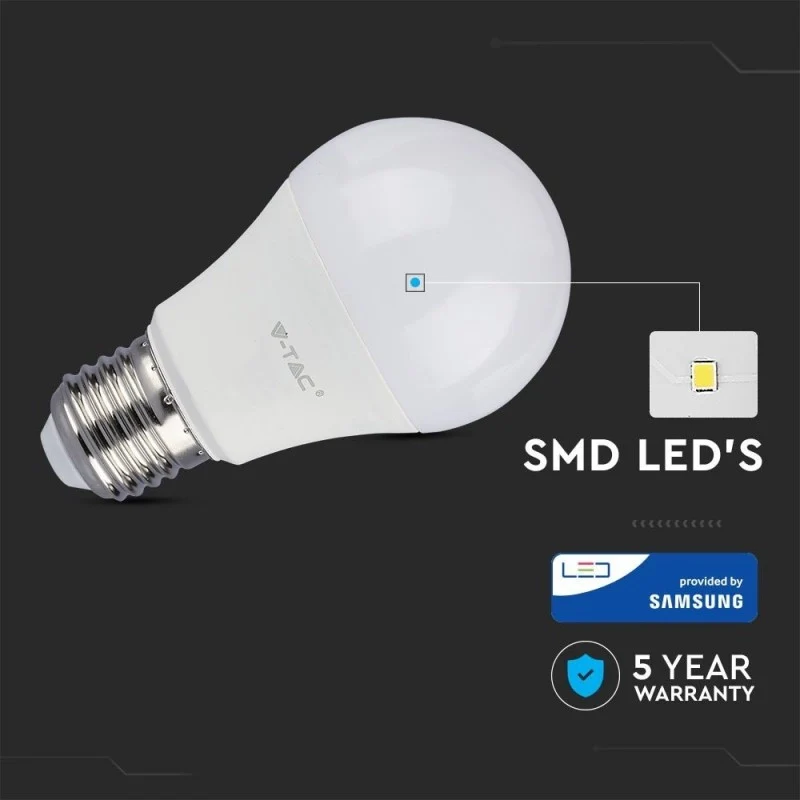 Lampada Led E27 A60 Bulbo 10W=75W 220V Bianco Caldo 2800K 21 Smd 5630 SKU-228 - Image 5
