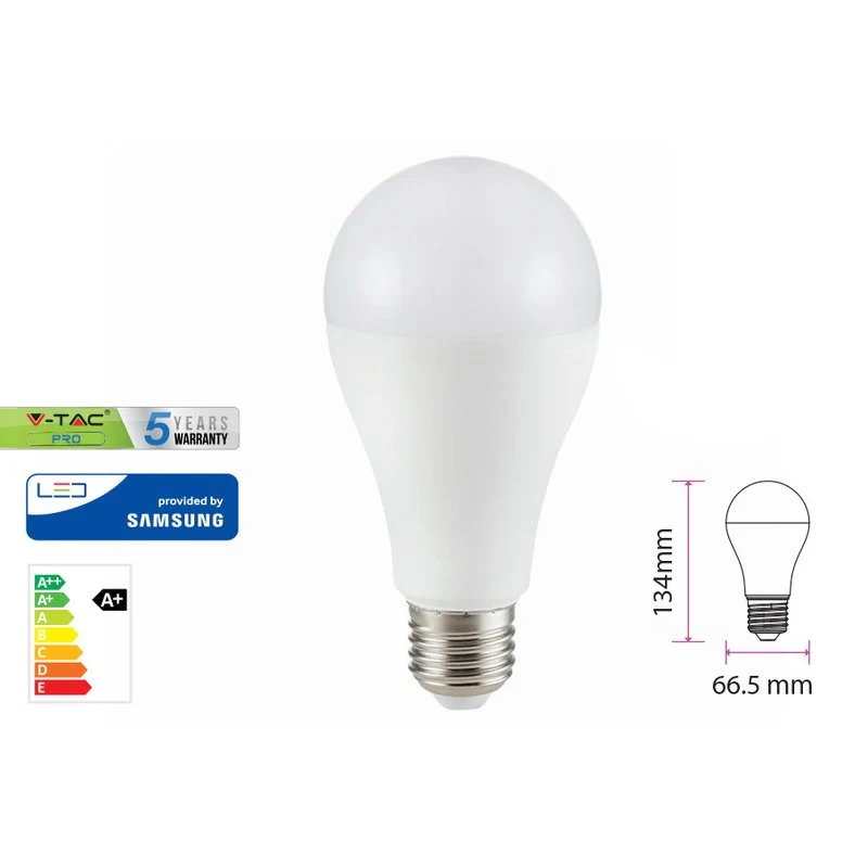 Lampada Led E27 A65 15W Bianco Freddo 6400K Bulbo Sfera Chip Samsung Garanzia 5 Anni SKU-161 - Image 3