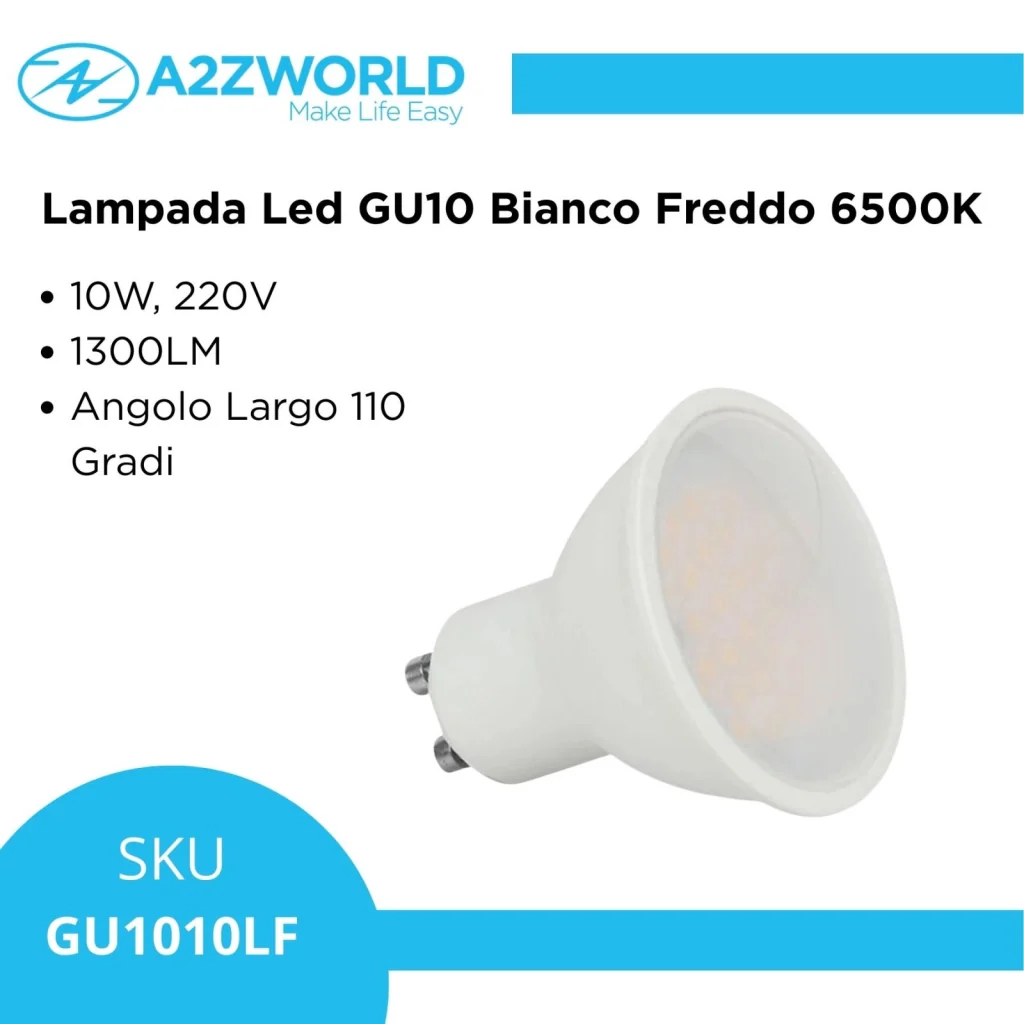 Lampada Led GU10 10W 1300LM Angolo Largo 110 Gradi Bianco Freddo 6500K 220V D50X58mm - Image 2