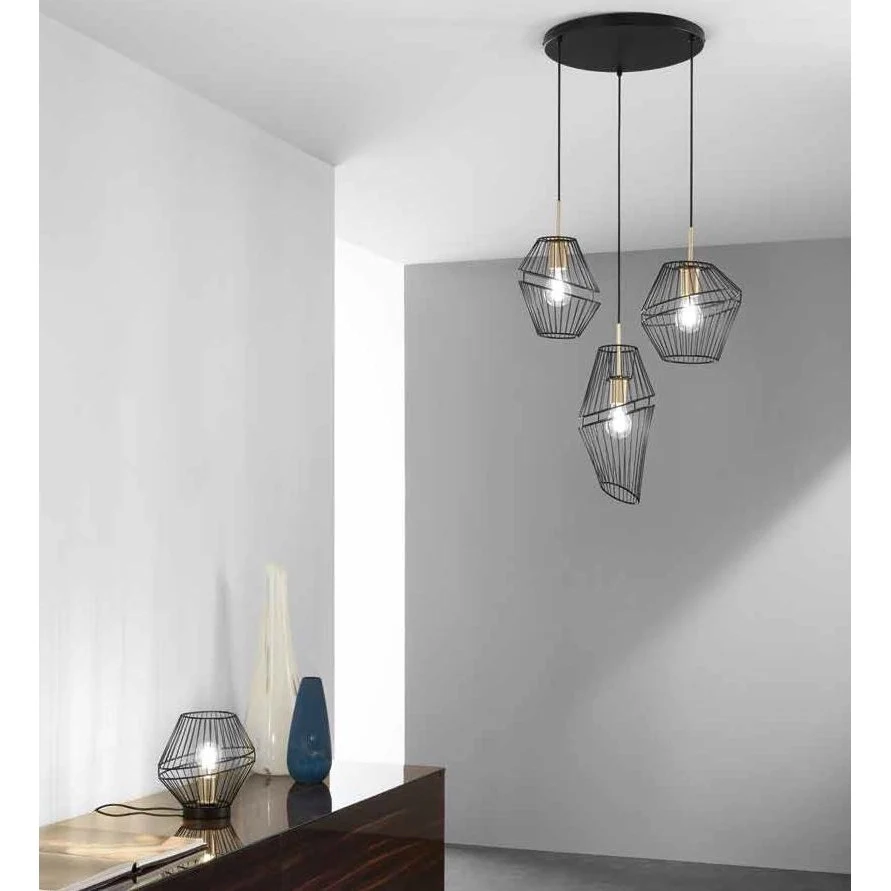 LAMPADARIO KIKO 3X E27 42X40XH150CM NERA/ORO. - Image 3