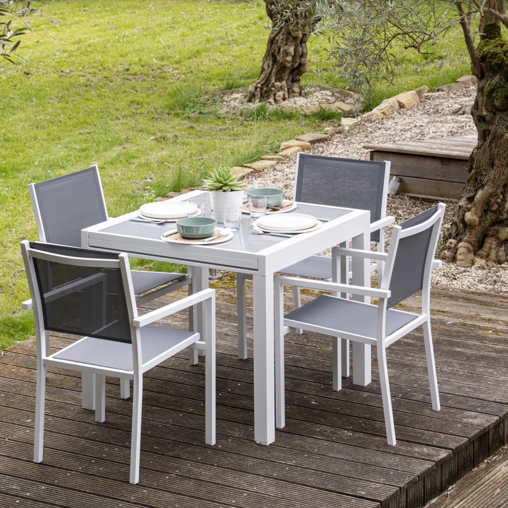 LAMPEDUSASet di mobili da giardino allungabili in textilene grigio 8 posti - alluminio bianco - Image 4