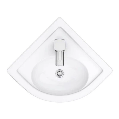 Lavabo angolare sospeso 44x36 cm salvaspazio in ceramica bianca lucida - Image 2