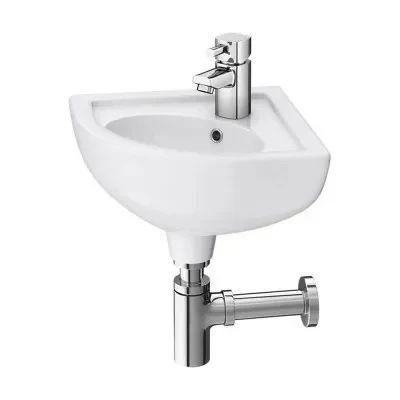 Lavabo angolare sospeso 44x36 cm salvaspazio in ceramica bianca lucida - Image 4