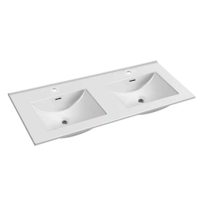 Lavabo da appoggio 385983 in ceramica due vasche 140x46 cm colore bianco lucido - Image 2