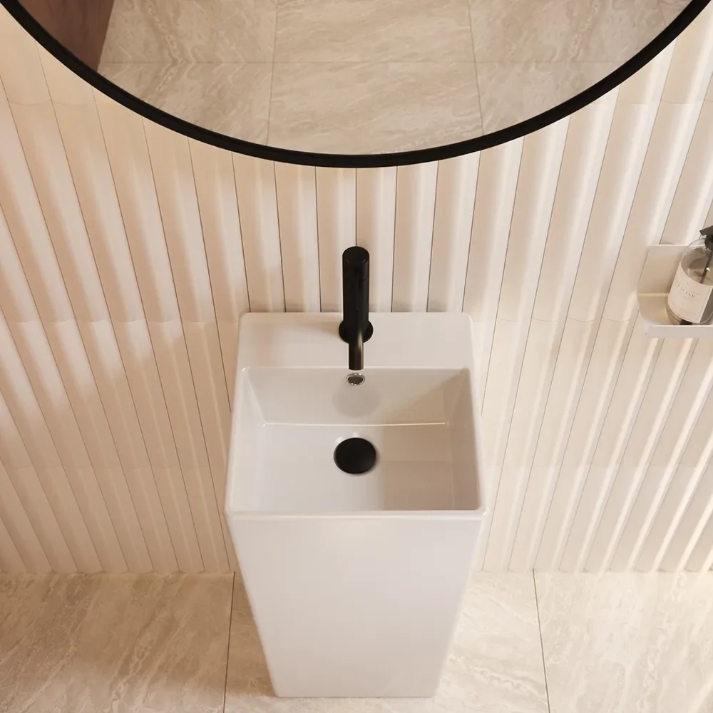 Lavabo freestanding 33x33cm in ceramica bianco lucido con troppopieno | Levante - Image 2