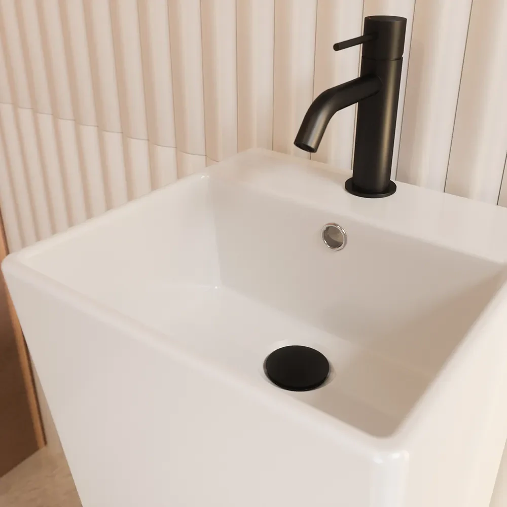 Lavabo freestanding 33x33cm in ceramica bianco lucido con troppopieno | Levante - Image 4