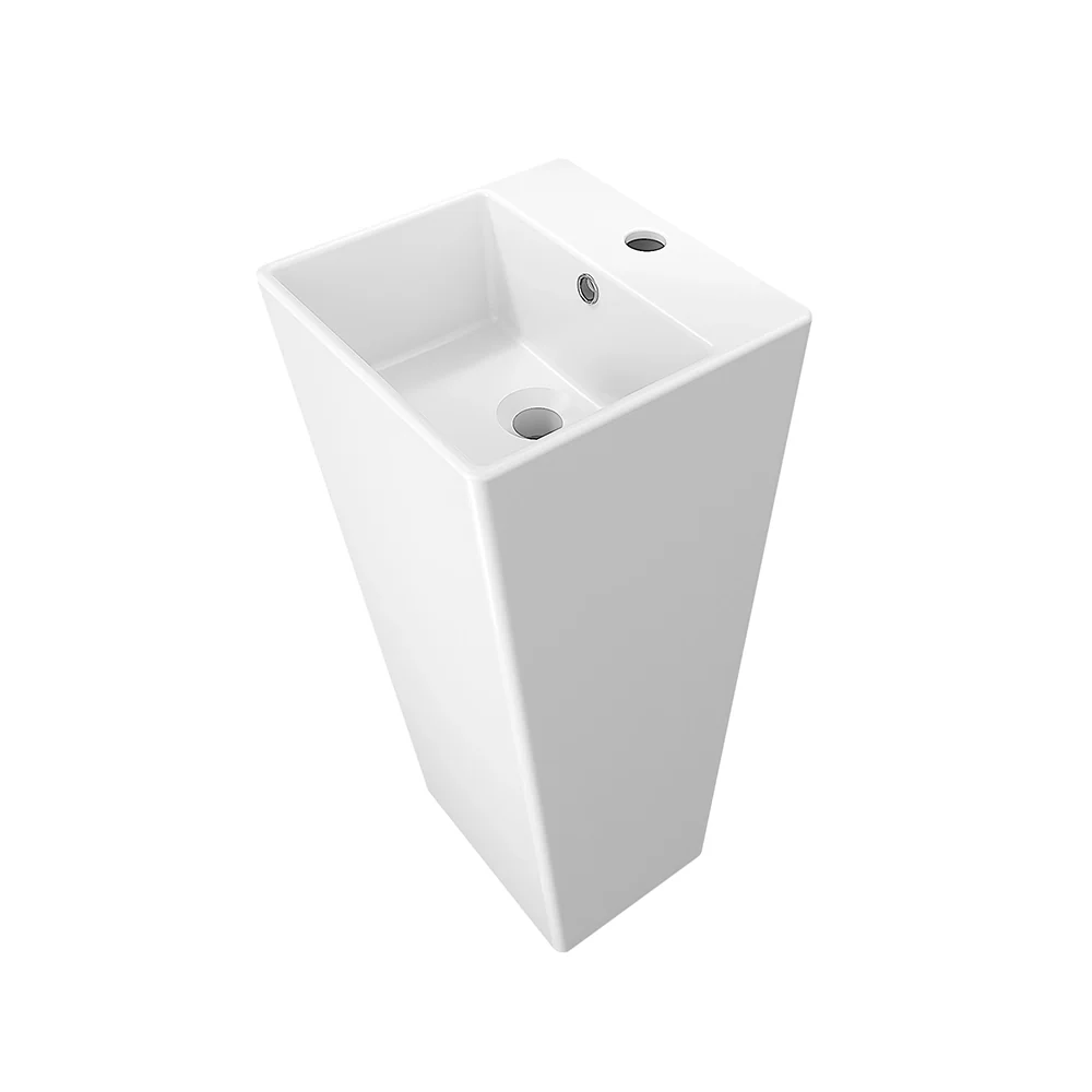 Lavabo freestanding 33x33cm in ceramica bianco lucido con troppopieno | Levante - Image 5