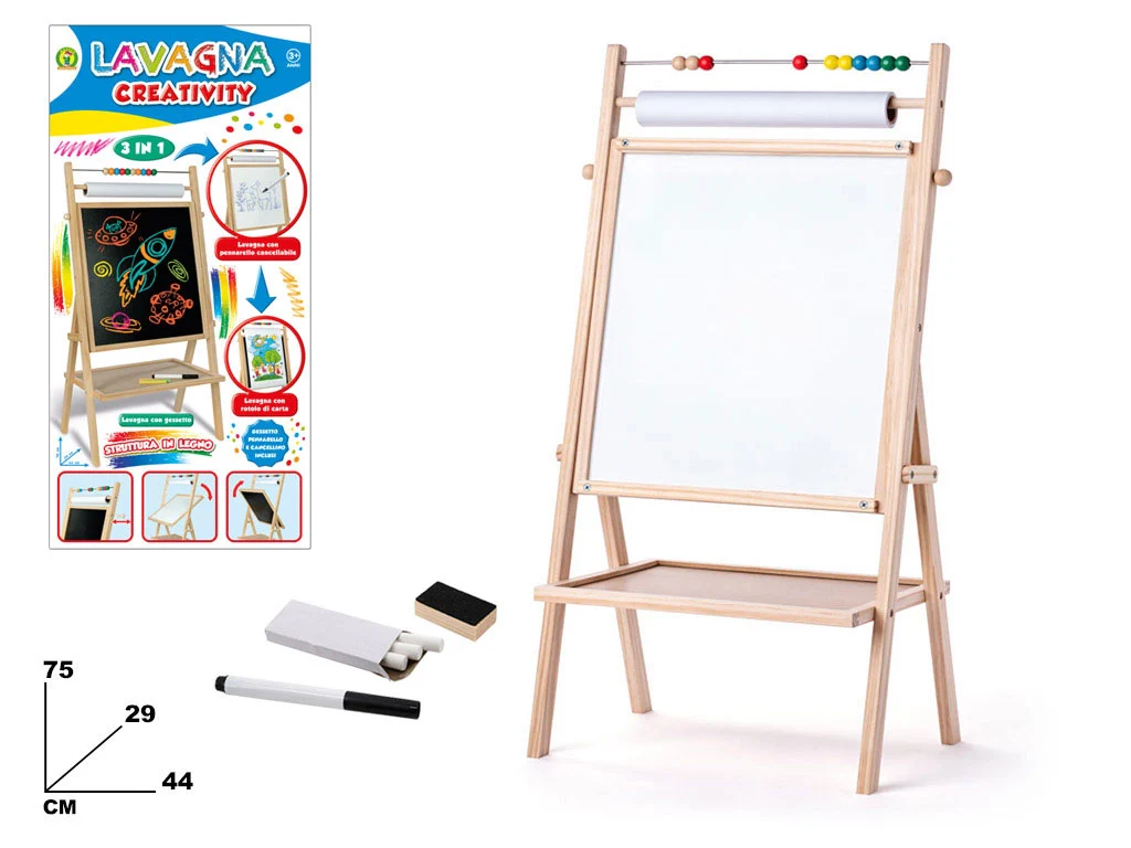 Lavagna 3 in 1 per Bimbi in Legno 75 cm Creativity - Image 5