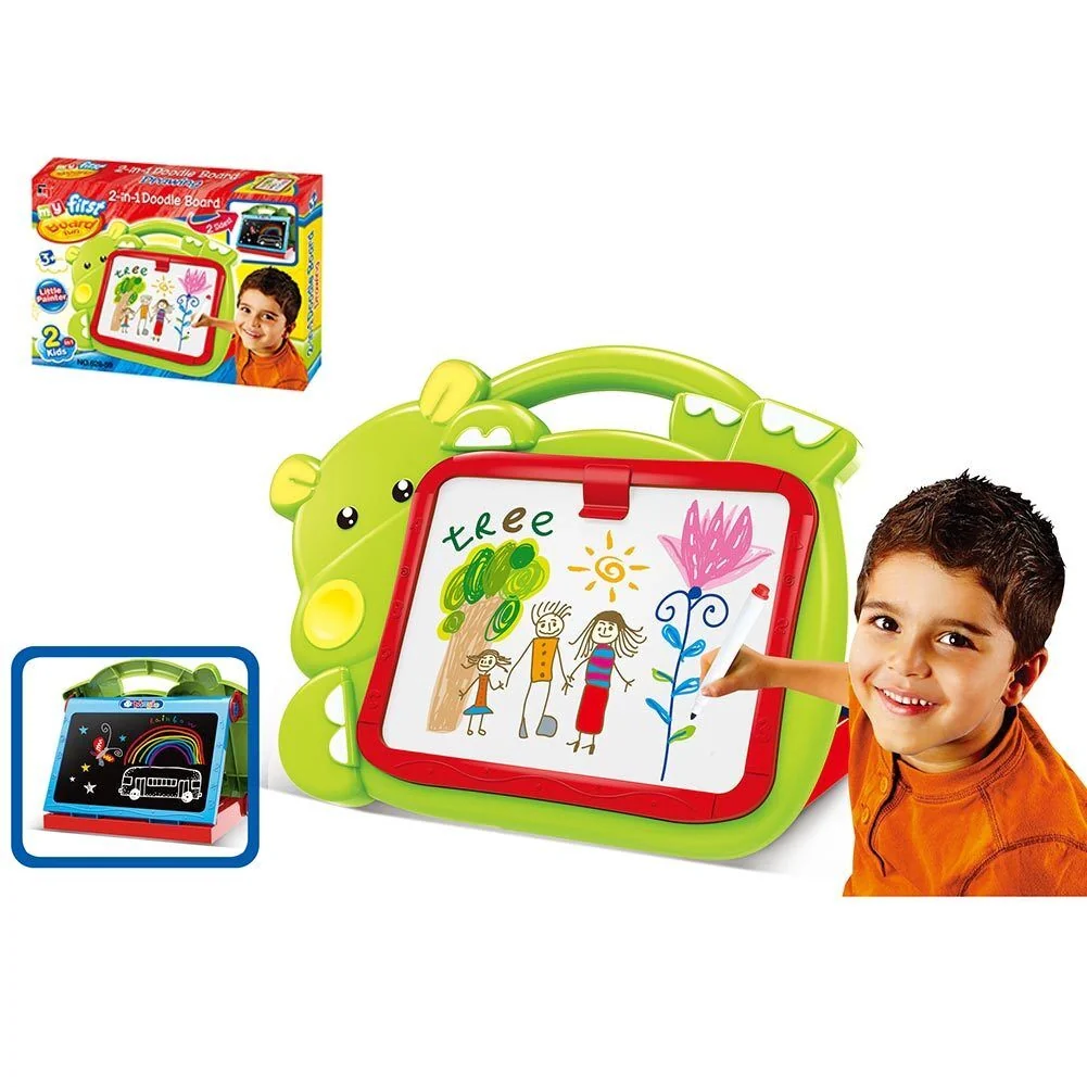 Lavagna Lavagnetta Per Bambini Hippo 2in1 Con Gessetti Cassino Pennarelli Verde - Image 10