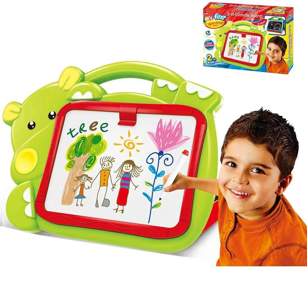 Lavagna Lavagnetta Per Bambini Hippo 2in1 Con Gessetti Cassino Pennarelli Verde - Image 5