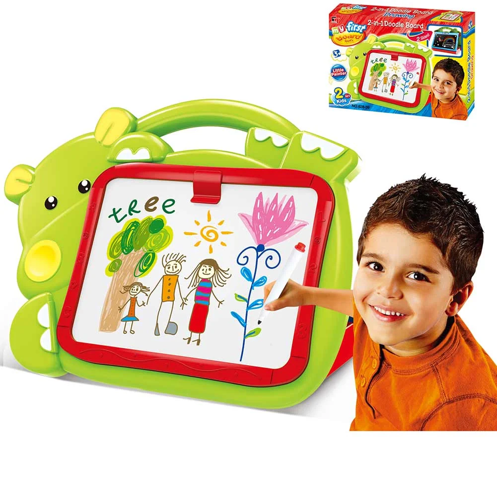 Lavagna Lavagnetta Per Bambini Hippo 2in1 Con Gessetti Cassino Pennarelli Verde - Image 8