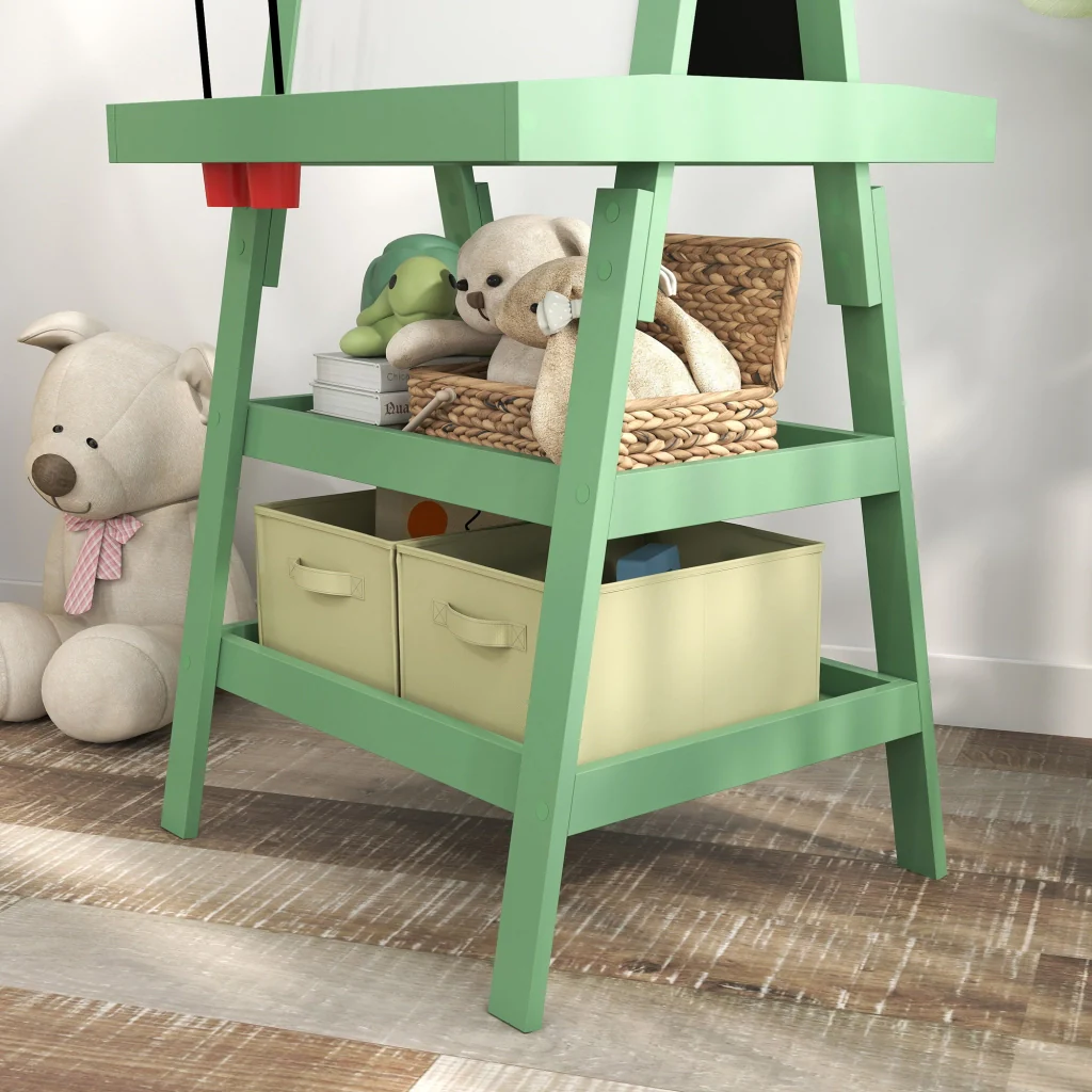 Lavagna per Bambini 59x48x118 cm a Gesso Magnetica e Rotolo di Carta in Legno Verde - Image 9