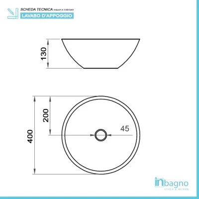 Lavamani da appoggio a bacinella 40 cm in ceramica nero opaco - Image 4