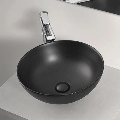 Lavamani da appoggio a bacinella 40 cm in ceramica nero opaco - Image 6