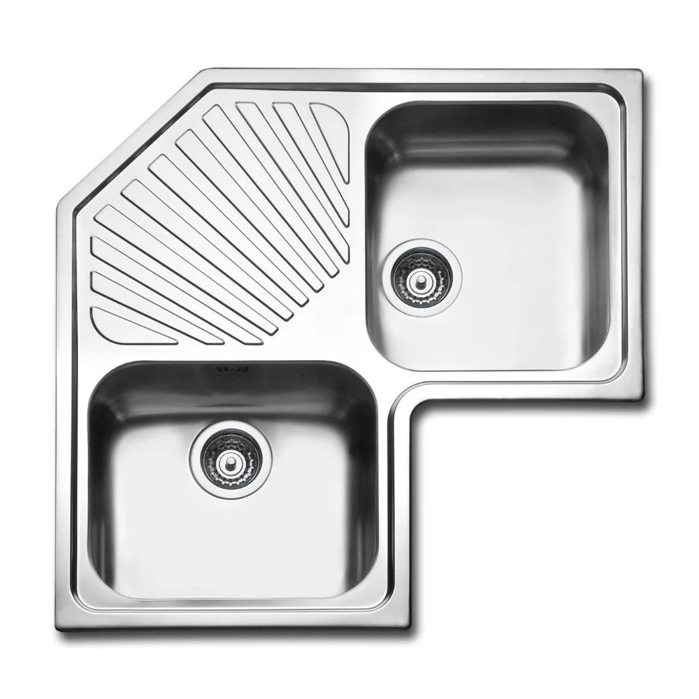 Lavello angolare da incasso ROAN2IBC 2 vasche con gocciolatoio 83x83 cm inox