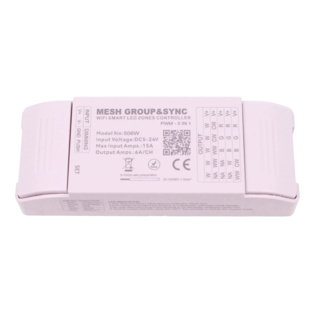 Led Dimmer Push WIFI, RF 2.4G, Pulsante NO, 5 In 1, DC5-24V 360W 5CHX6A Max 15A, per Striscia Led Mono Colore, CCT, RGB, RGBW, RGBCCT - Image 3
