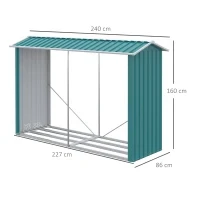 Legnaia con Struttura in Acciaio Galvanizzato e Base rialzata, 240x 86x160cm, Verde - Image 3