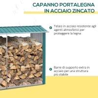 Legnaia con Struttura in Acciaio Galvanizzato e Base rialzata, 240x 86x160cm, Verde - Image 4