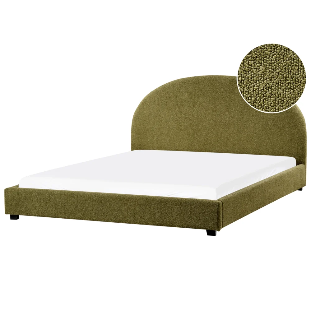 Lettino ad acqua in bouclé retrò dal design minimalista in poliestere verde oliva 180 x 200 cm